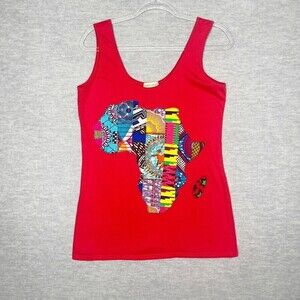 Womens Tank Top‎ Africa African Size XL red applique handmade tribal unique